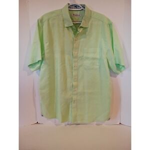 Tommy Bahama Shirt Mens M Mint Green Linen Blend Short Sleeve Breathable Relax